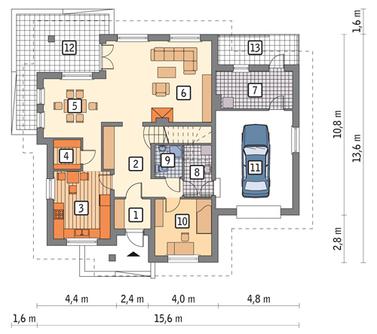 RZUT PARTERU POW. 93,3 m²